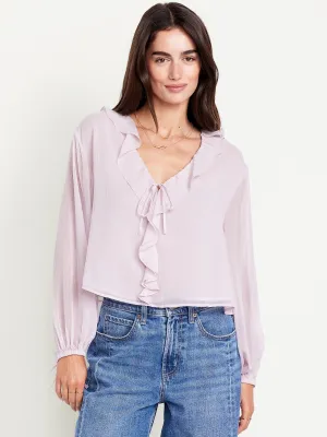Ruffled Chiffon Cropped Blouse