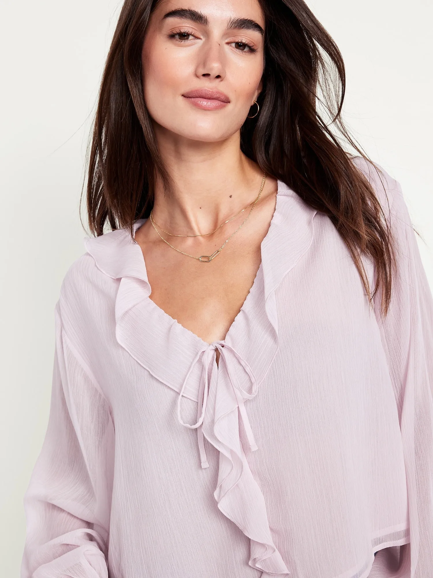 Ruffled Chiffon Cropped Blouse