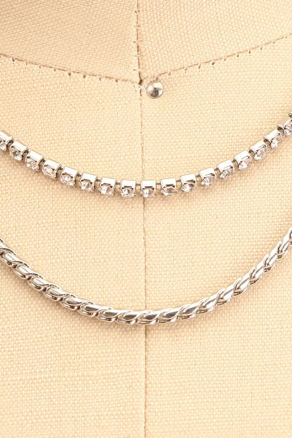 Serpens Silver | Layered Necklace w/ Crystals