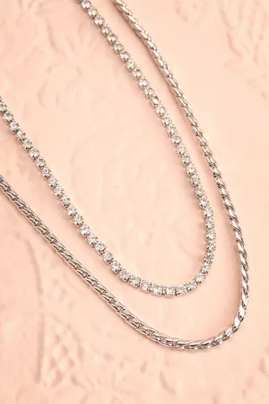 Serpens Silver | Layered Necklace w/ Crystals