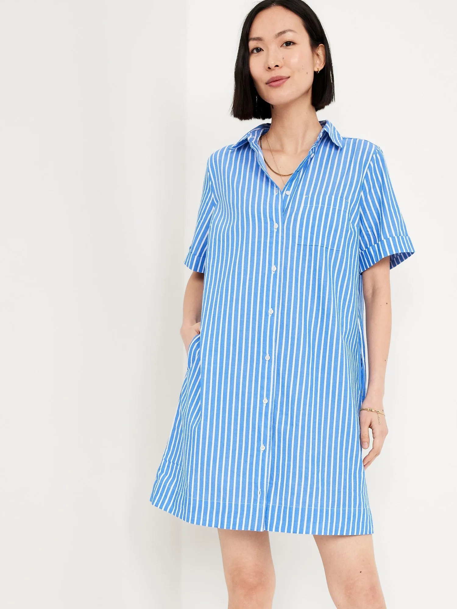 Striped Mini Shirt Dress
