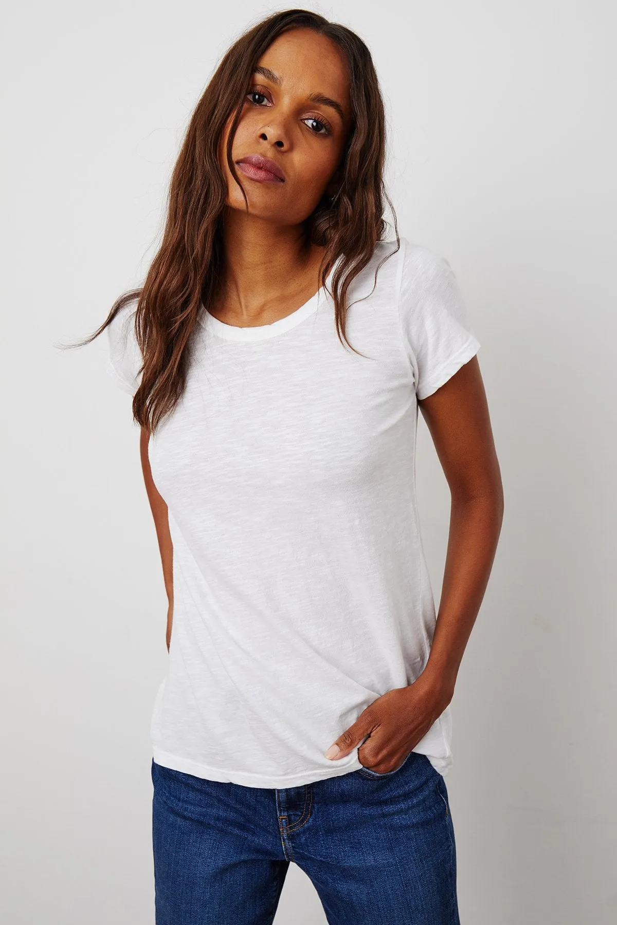 2025 FASHION TRENDS FOR WOMEN TILLY ORIGINAL SLUB CREW - WHITE - VELVET BY GRAHAM AND SPENCER