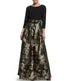 Trending Now 1Pc 3/4 Sleeve Boatnk Inset Waist Ballgown W/ Pleated Skirt & Tie Sash Black Gold  Limited Stock!