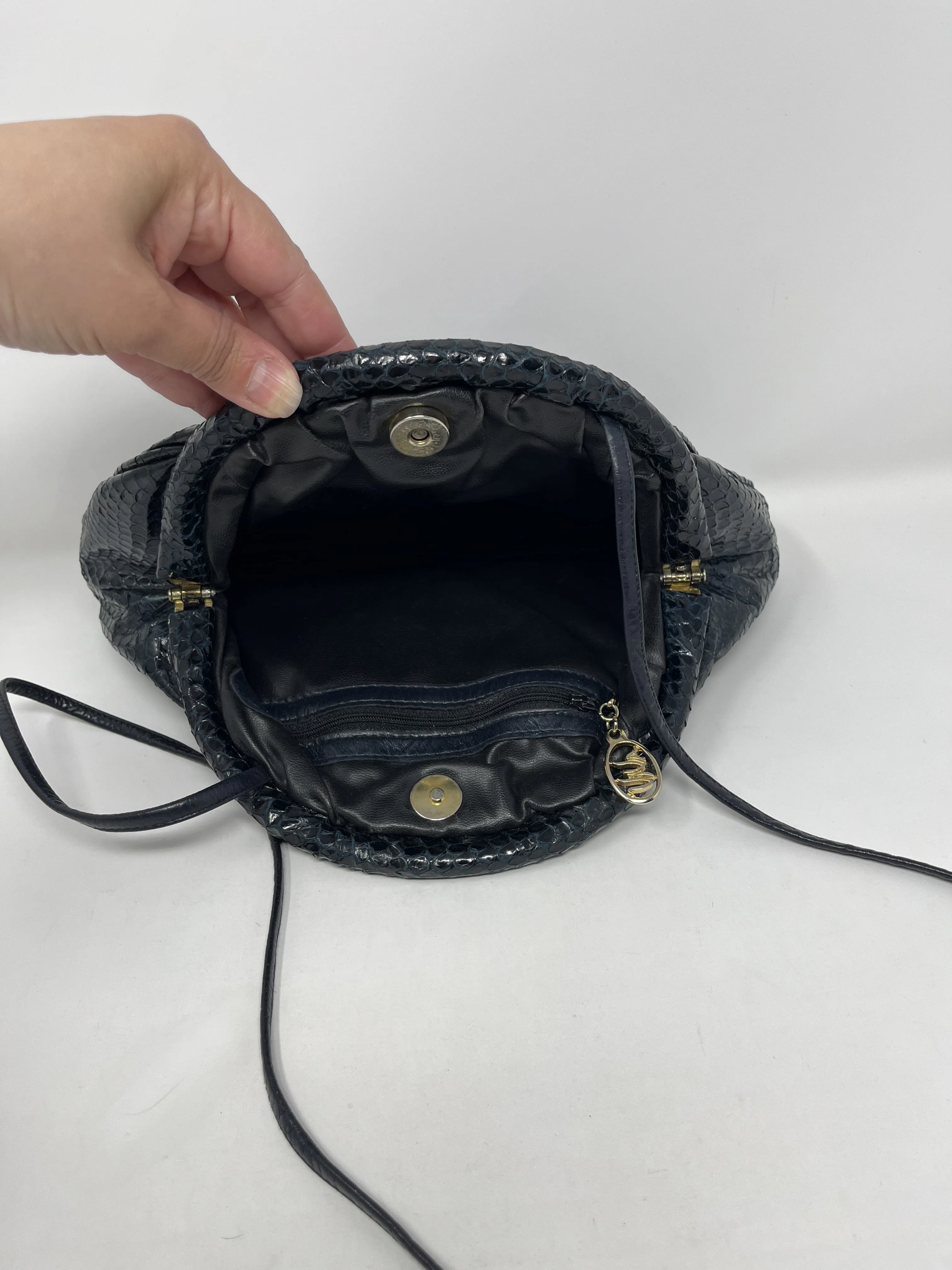 Vintage Deep Teal Snakeskin Clamshell Purse