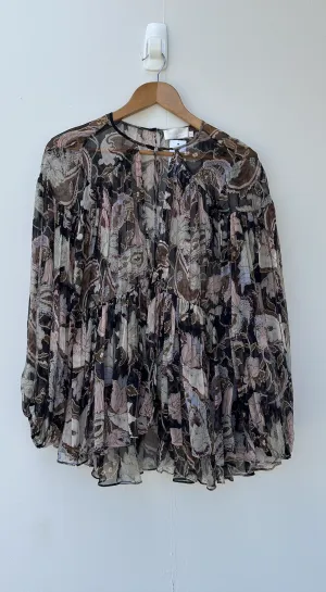 ZIMMERMANN SILK BLOUSE - BLACK FLORAL - PRE LOVED
