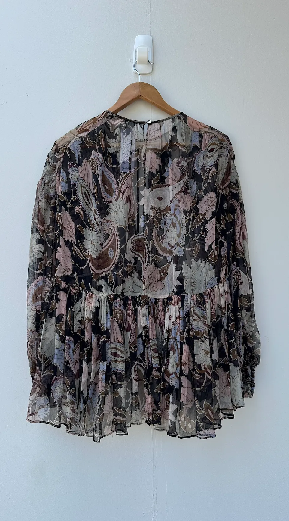 ZIMMERMANN SILK BLOUSE - BLACK FLORAL - PRE LOVED